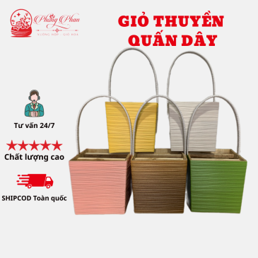 Hộp Gỗ Cắm Hoa Hình Thuyền Có Nhiều Màu Sắc Và Quai Xách Tiện Lợi( ĐI TỪ 2 CÁI)