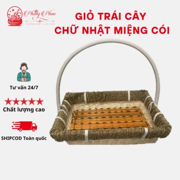 Giỏ Trái Cây-Giỏ Quà Làm Bằng Tre Thủ Công Hình Chữ Nhật Miệng Cói Có Quai Xách Tiện Lợi( ĐI TỪ 2 CÁI)