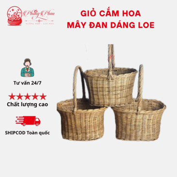 Giỏ mây cắm hoa, decor trang trí nhà cửa bằng mây, giỏ oval loe [đi từ 2 cái]