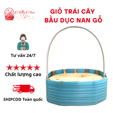 Giỏ Nan Gỗ Đựng Hoa-Trái Cây-Quà,Nhiều Màu Sắc,Có Quai Xách Tiện Lợi( ĐI TỪ 2 CÁI)