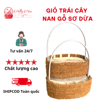 Giỏ Gỗ Nan Dừa Đựng Trái Cây Hình Bầu Dục Có Quai Xách Tiện Lợi( ĐI TỪ 2 CÁI)