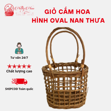 Giỏ Cắm Hoa - Trang Trí Hình Oval Lan Thưa Được Làm Bằng Mây Đan Thủ Công Có Quai Xách Tiện Lợi(ĐI TỪ 2 CÁI)