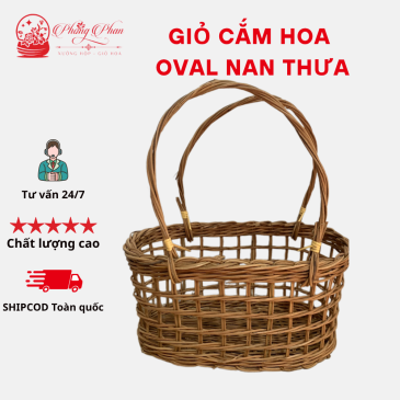 Giỏ Cắm Hoa Làm Bằng Chất Liệu Mây Thưa  Đan Thủ Công Có Quai Xách Tiện Lợi( ĐI TỪ 2 CÁI)