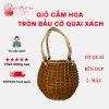 Giỏ cắm hoa hoa mây tre dáng tròn bầu có quai xách tiện lợi