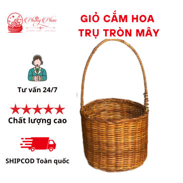 Giỏ Cắm Hoa  Được Làm Thủ Công Bằng Mây Đan Tre Tự Nhiên Có Quai Xách Tiện Lợi (ĐI TỪ 2 CÁI)