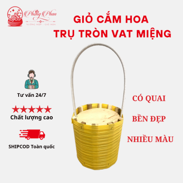 Giỏ Cắm Hoa Hình Tròn Nan Gỗ Quấn Dây Nhiều Màu Sắc Có Quai Xách Tiện Lợi( ĐI TỪ 2 CÁI )