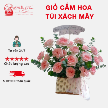 Giỏ Cắm Hoa Được Làm Thủ Công Bằng Mây Đan Tự Nhiên Có Quai Xách Tiện Lợi ( ĐI TỪ 2 CÁI )