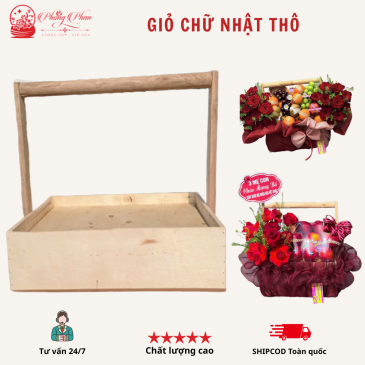 Giỏ Chữ Nhật Thô Quai Gỗ - Giỏ Trái Cây, Giỏ Quà Tặng, Giỏ Thô